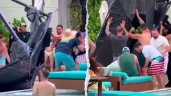 Terrifying scene unfolds as metal cabana frame crashes into packed casino pool area Adelaide Schools